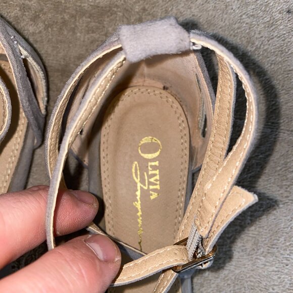 Olivia Miller Gray Faux Suede Pointed Toe Ankle Strap Flats Size 7.5 – D’Orsay - Picture 4 of 7